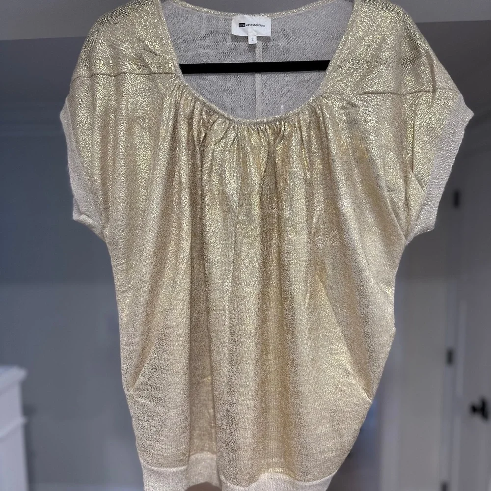 Vanessa Bruno Gold Short-Sleeve Mohair-Blend Sweater, US M/L (VB Sz 2/IT 42) - Picture 4 of 13